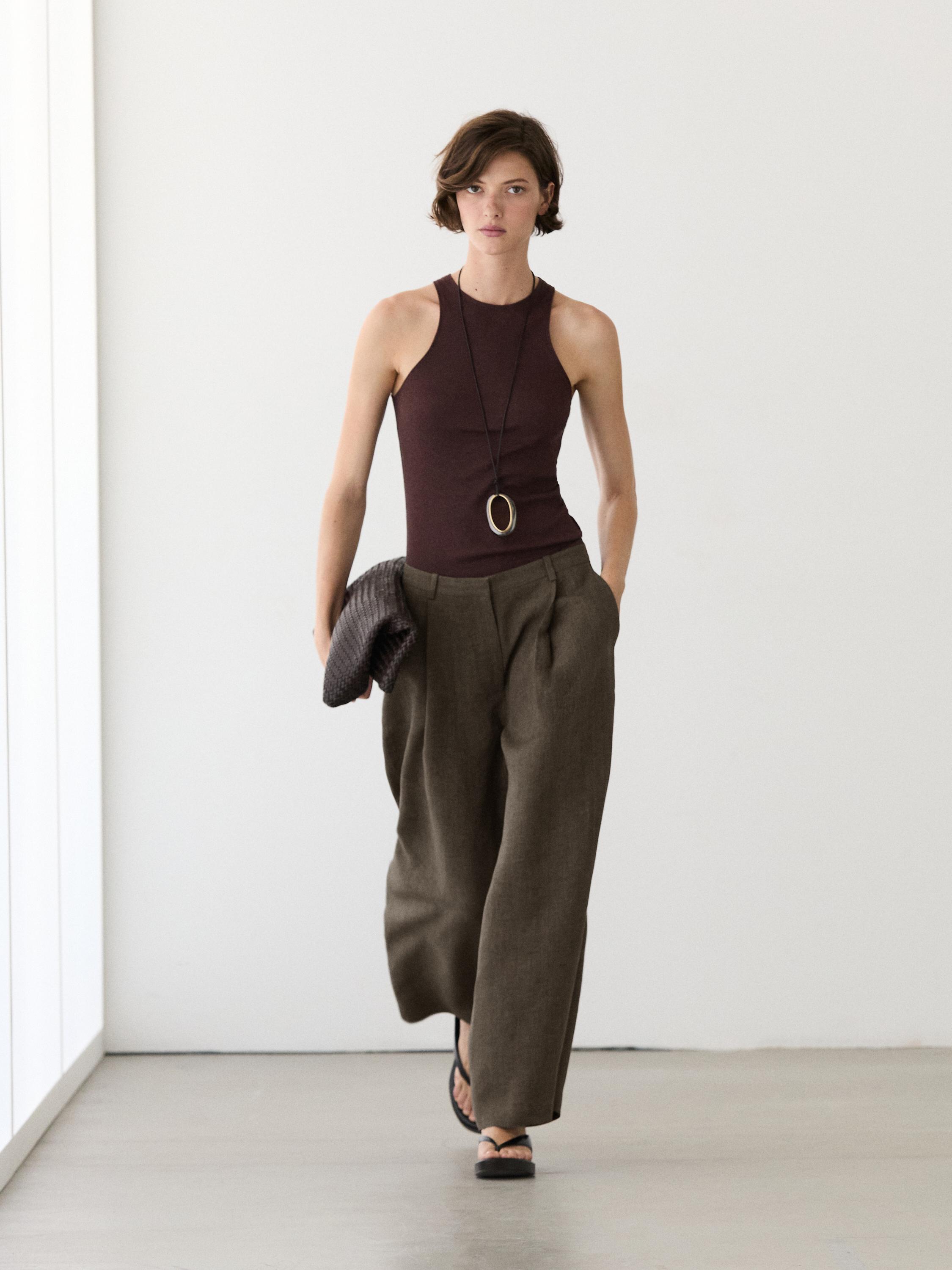 Linen melange darted trousers